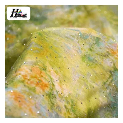 Rayon Fabric Digital Prints Premium Embellished Textile Rhinestones Garment Production Supply Girls Stretch Woven