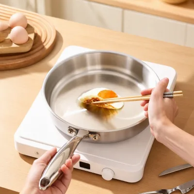 Private Label Multi-Layer Stainless Steel Frying Pan Scratch Resistant Low-Oil Cookware for Home and Commercial Kitchens