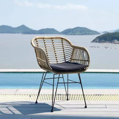 Handmade Creative Indoor/Outdoor Rattan Chair with Modern Design Durable Metal for Balcony Courtyard Waterproof Feature
