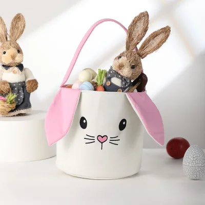 Wholesale Rabbit Ears Custom Cute Pink Embroidered Blank Bucket Easter Bunny Basket