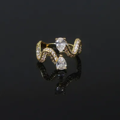 5A Cubic Zircon Tear Drop CZ Snake Adjust Ring for Women Sparking Bling Fashion Jewelry