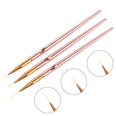 Manicure Nail Brush 15mm High Quality Long Liner pink Brush 3pc extra Thin Nail Art Brush Set