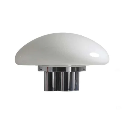 Modern Simple Mushroom-Shaped LED Table Lamp with Chrome Base and Frosted Glass Design DC Powered for Contemporary Interiors