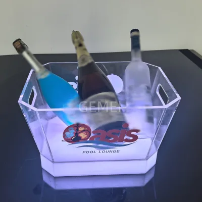 Custom LED Wine Bottle Holder Led Rechargeable Acrylic Ice Bucket