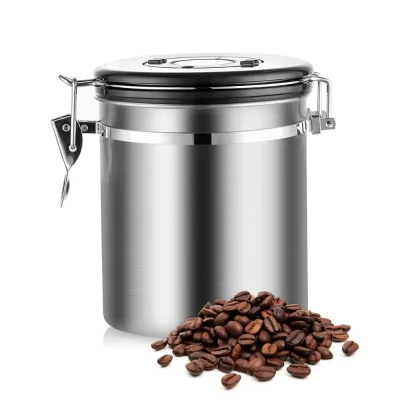 Stainless Steel Airtight Coffee Canister with Built-in CO2 Valve and Scoop and Date Tracking Wheel Gun Metal Color