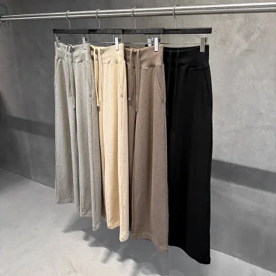 Wholesale 320GSM Heather Women High Waist Drawstring Straight Leg Trousers Loose Casual Solid Color Autumn Custom Sweat Pants