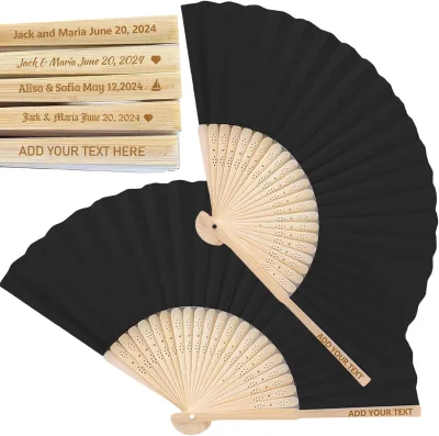 Custom Logo Bamboo Wood Hand Fan Large Folding Wooden Fans Wedding Antique-Painted Angel Sports Model Pattern Home Decoration