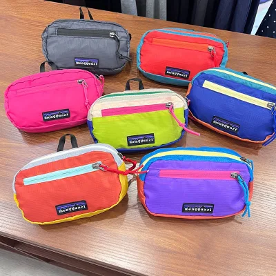 Zipper PVC Sporty Panelled Pattern Unisex Crossbody Waist Fanny Bum Belt Bag for Running Outdoor Daily Use Lightweight Large