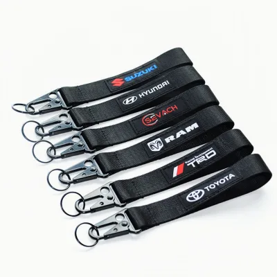 Wholesale Short Lanyard Strap Keychain Fabric Embroidery Keychain Custom Logo Lanyard Keychains
