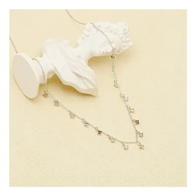 S925 Sterling Silver Micro-Inlaid Color Zircon Fringe Necklace Free Video Picture Trendy INS Wind Collarbone Chain Can Be Worn