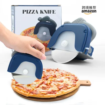 Stainless Steel Bicycle Pizza Cutter with Stand Electric Saw-Shaped Single-Wheel Roller Blade Slicing Knife for Thin Pizzas