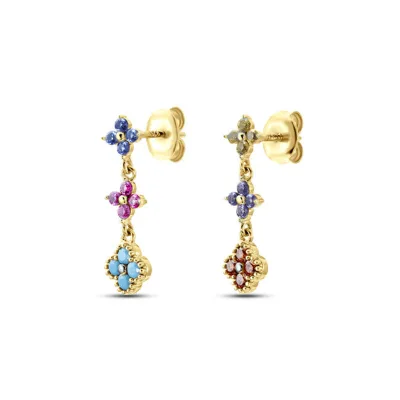JCA Colorful Zircon Diamond Four-leaf Clover Pendant Earrings 18K Gold Plated Dangling Earring 925 Silver Crystal Drop Earring