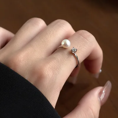 Fashion Open Ring Silver 925 Women Adjustable Ring 925 Pearl 925 Silver Diamond Ring
