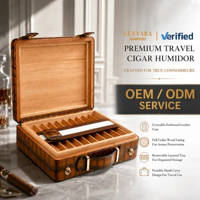 GUEVARA Portable Travel Cigar Humidor Box Moisture-Proof Cedar Wood Interior Detachable Storage Tray Custom Engraved Logo