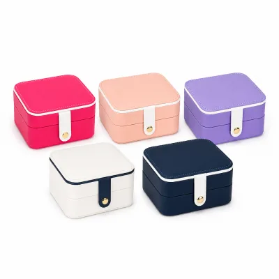 Compact Faux Leather Luxury Pink Jewelry Storage Box Organizer with Felt Lining Mirror and Snap Strap for Women Girls Party Home