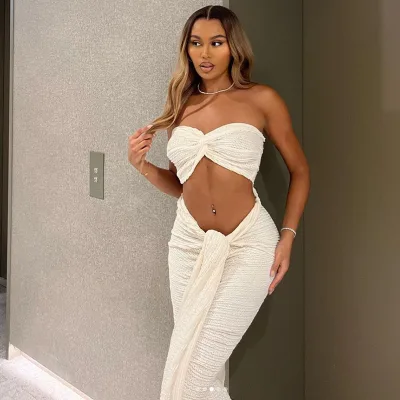 Fashion Sexy White Cami Top and Long Skirt Set Private Label Summer 2 Piece Set Women Outfits
