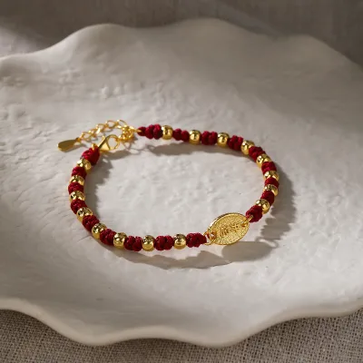 925 Sterling Silver Lucky Red Thread Beaded Bracelet 18K Gold Plated Minimalist Protection Unisex Trendy Gift Jewelry Wholesale