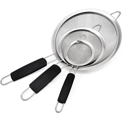 Hot Sale Stainless Steel Plastic Handle Fine Mesh Strainer Oil Colander Single Ear Flour Sieve Dry Flower Sift Kitchen Gadget