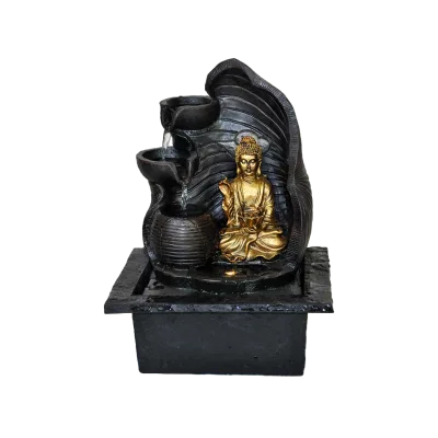 Small Buddha Water Fountain by Ganesha for Indoor Tabletop Handmade in Resin Polyresin for Home Decoration