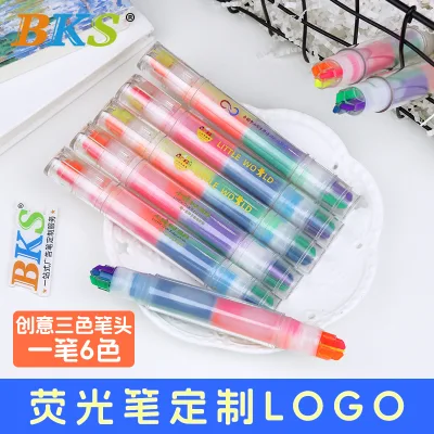 BKS Advertising Pen Printed Logo 6-Color Oblique Brush Tip UV Printing Direct Liquid Highlighter Non-Erasable Normal Size for