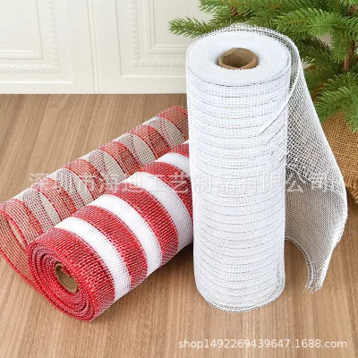 High Quality Christmas Ball & Tree Ornaments 26CM Wide Book Net in Red with White Ribbon Small PP Mesh Decorations