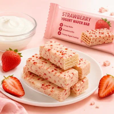 Premium Strawberry Yogurt Coated Wafer Stick Crispy Sweet Biscuit Snack Healthy Treat OEM ODM Supplier