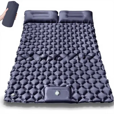 New TPU 40D Nylon Double-person Inflatable Matultralight Portable Outdoor Tent Pad; Moisture-proof Camping Mat Foot Pump 5mm