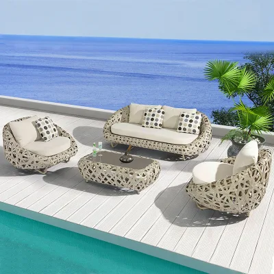 Couture Jardin Hotel Luxury Garden Rattan Outdoor Furniture Aluminum Wicker Patio Rattan Round Sofa Set