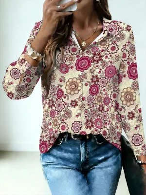 Custom Women's Casual Summer 3D Digital Print Long Sleeve Button Woven XL Plus Size Shirt Fashion Collared