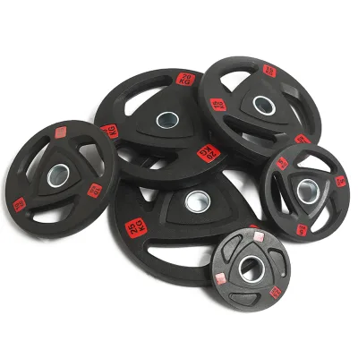 2.5kg 5kg 10kg 15kg 20kg Rubber Coated Cast Iron Weightlifting Barbell Weight Plates with 3 Grip Holes