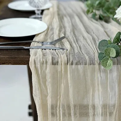 Luxury Comfort Gauze Noridc Woven Wholesale Cheap Ivory Table Runner Wedding Decoration