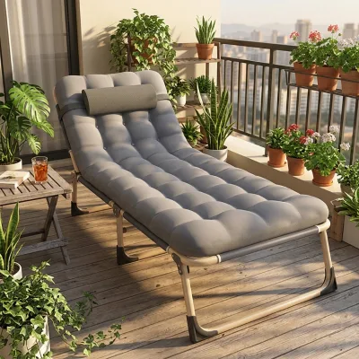 Outdoor Metal Foldable Sun Lounge Chair with Detachable Tent Modern Design for Hiking Camping Beach Use & Living Room