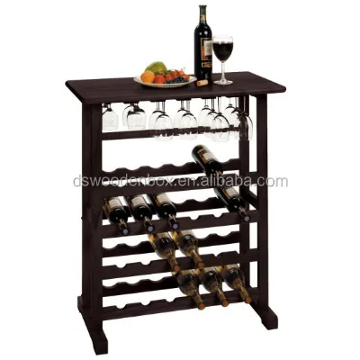 24 Bottle Brown Dark Wooden Bar Rack for Home Kitchen Modern Design Wood Material for Wine Display & Party Cooler Wine Holders