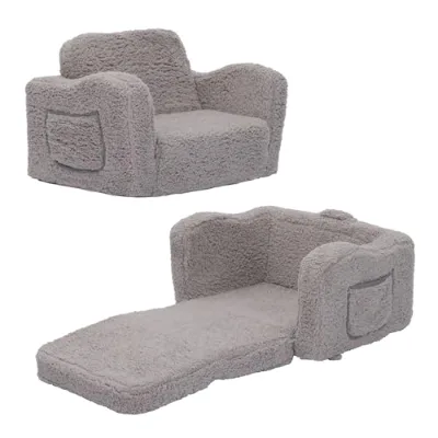 2-in-1 Plush Foldable Soft Fabric Kids Sofa Couch Convertible Lounger Home Use Flip-Out Foam Couch