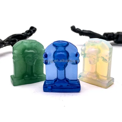 Wholesale Natural Crystal 4cm Obsidian Tombstone Crystal Craft Yellow Calcite Headstone Carving for Halloween Decoration