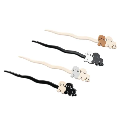 Cute Puppy Shape Acetate Hair Stick Cartoon Dog Hair Pin New Cream Color Back Head Hair Fork Fashion Women Hair Accessories