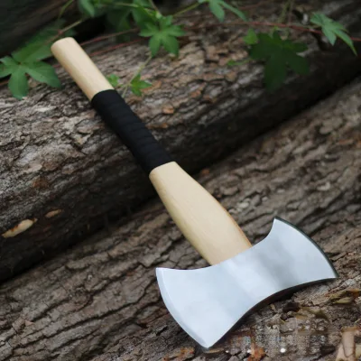 Fanstoon DIY Grade 42cm Viking Tomahawk,high Carbon Steel Heavy-Duty Double Bladed Splitting axe for Wilderness Camping Survival