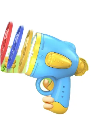 2026 New Outdoor Interactive Toy Flying Disc Gyro Launcher 2 in 1 Bamboo Dragonfly Flying Saucer Gun Toys for Kids