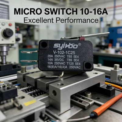 SYIVBO Micro Limit Switch V-102-1C25 Long Straight Hinge Lever Arm SPDT Snap Action 20A 250V Silver Contact IP40 Flame-retardant