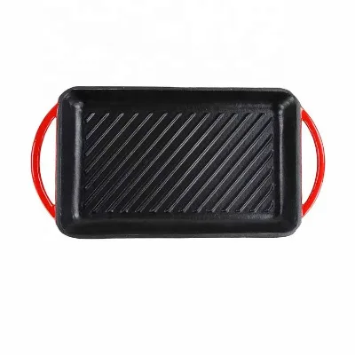 Cast Iron Grill Pan,Enamel Coating Cast Iron Skillet/Cook Hamburger Frying Pan