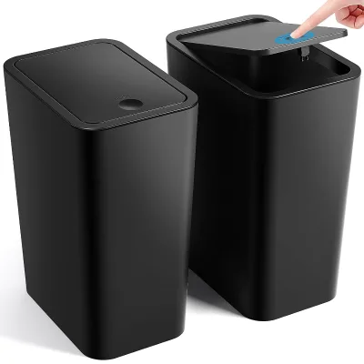 Bathroom Small Trash Can with Lid,10L Slim Garbage Bin with Pop-Up Lid for Bedroom, Office, Fits Under Desk/Cabinet
