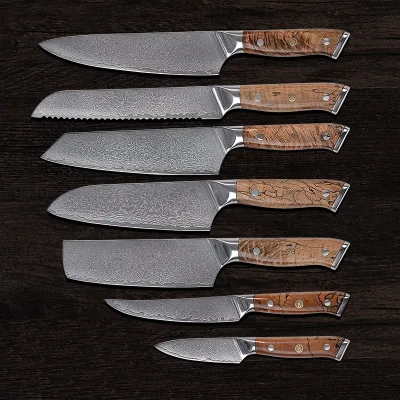 7 PCS Kitchen Knife Set Professional Damascus Knife Set 67 Lays VG10 Kitchen Chef Knife With Tea Stained Wood Handle