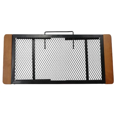 Outdoor Anti-scalding Wooden Handle Camping Barbecue Iron Table Convenient Folding Net Camping Table