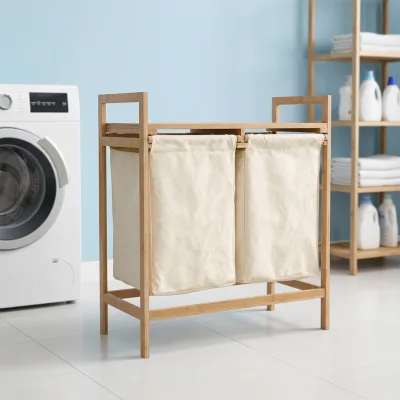 Laundry Hamper 2 Section with Removable Bags Freestanding Dirty Clothes Storage Organizer for Bedroom Bathroom
