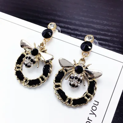 Women Sparkling Rhinestone Cute Bee Earrings, Geometric Handmade Earrings for Ladies