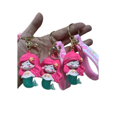 Christmas Star Dew Mermaid Princess Animals Cartoon Style Mega Mini Doll Claw Machine Toys Small Rubber Epoxy Key Chains Toys