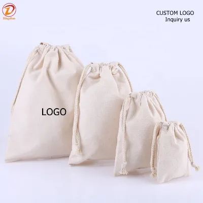 High Quality Customized Logo Bulk Printed Cotton Canvas Multifunctional Drawstring Storage Bags for Clothing & Jewelry