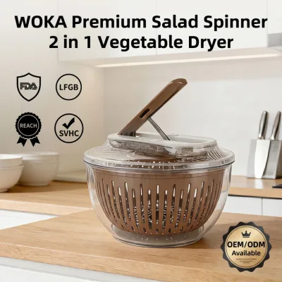 WOKA 2 in 1 Salad Spinner with Press Handle BPA Free Food Grade Vegetable Dryer with Drain Basket for Kitchen Prep