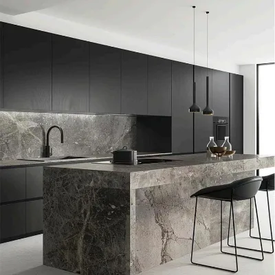Modern Luxury Kitchen Marble Island Cabinet Wooden Kitchen Room Furniture