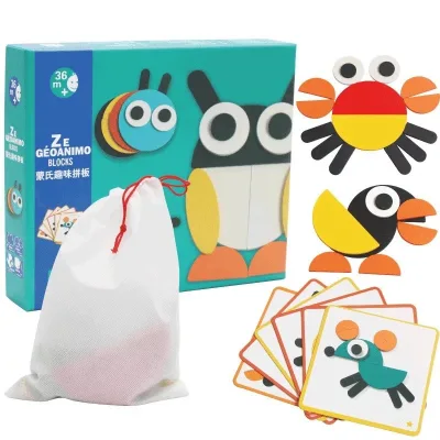 Wooden Tangram Geometric Shapes Puzzles Kids Toy 130pcs Patterns Blocks Educational Montessori Creative Puzzles